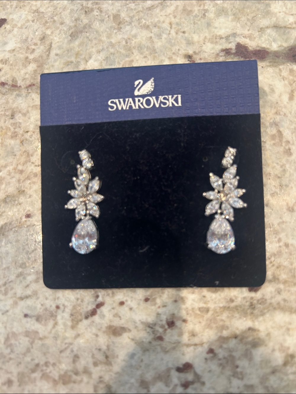 Swarovski Silver Crystal Drop Floral Earrings - Clear